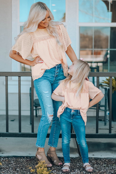 Flutter Sleeves Sheer Textured Babydoll Top